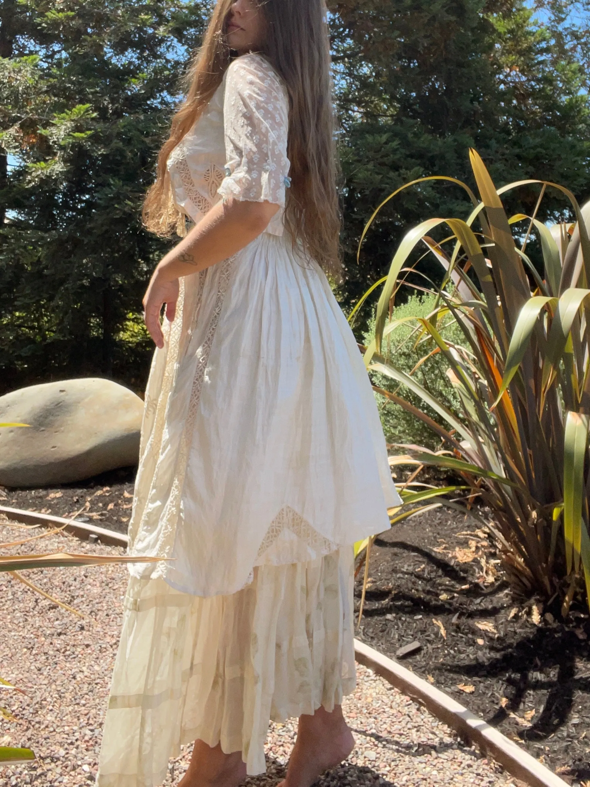 Rare Edwardian Densely Embroidered Silk/Linen Wedding Gown