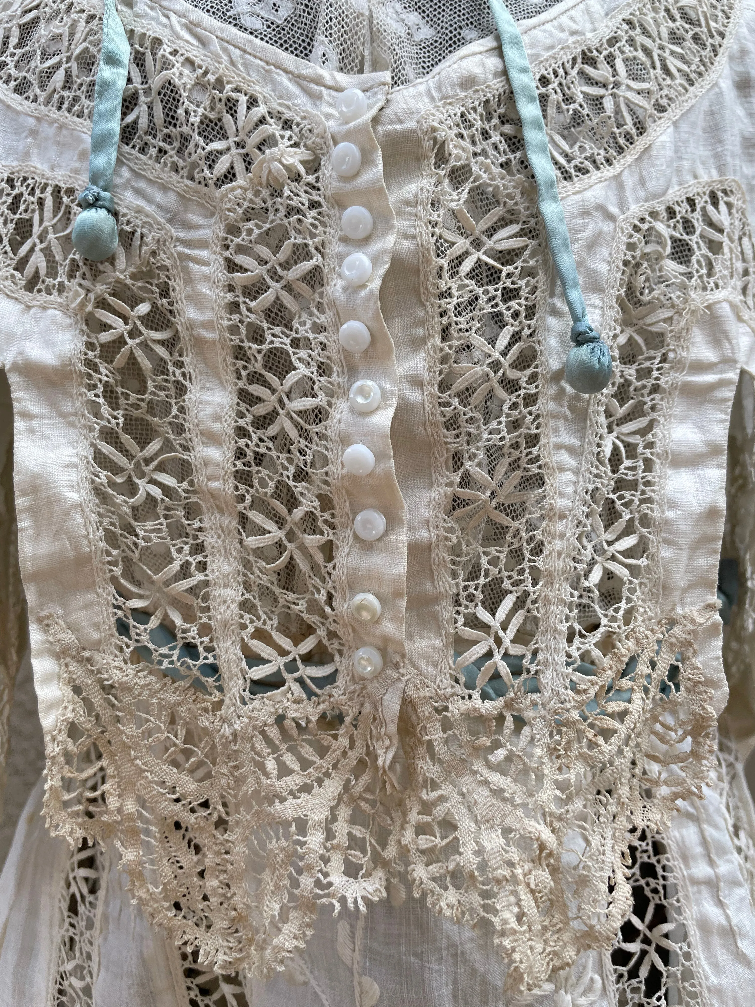 Rare Edwardian Densely Embroidered Silk/Linen Wedding Gown