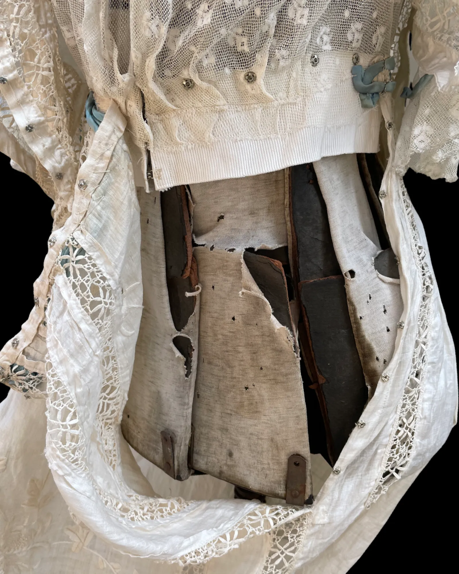Rare Edwardian Densely Embroidered Silk/Linen Wedding Gown