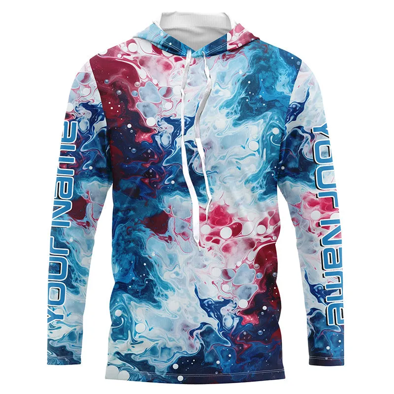 Red, White, Blue Tie Dye Camo Custom Long Sleeve Fishing Shirts, Patriotic Fishing Jerseys IPHW5206