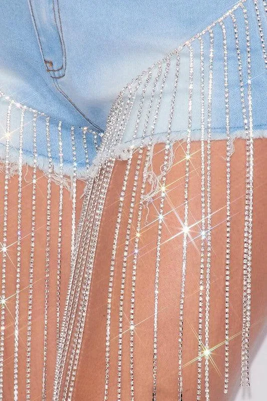 Rhinestone Fringe Denim Shorts