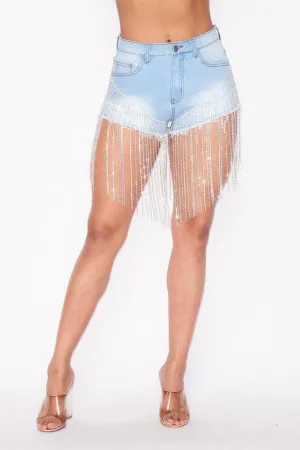 Rhinestone Fringe Denim Shorts