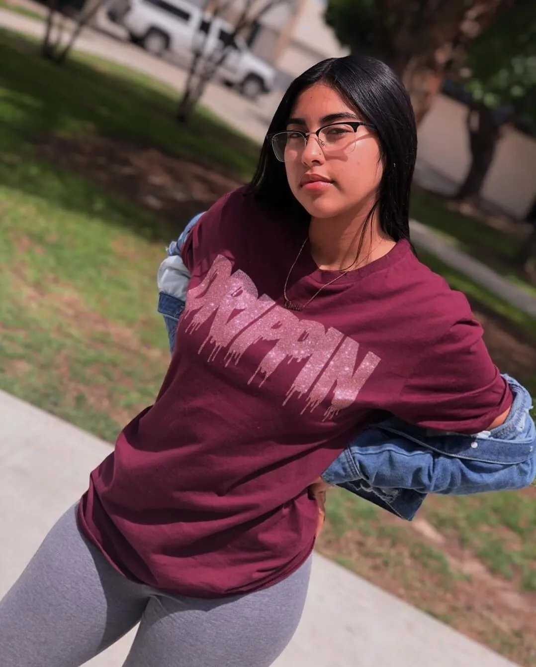 Rose Gold Glitter Drippin | Maroon Tee