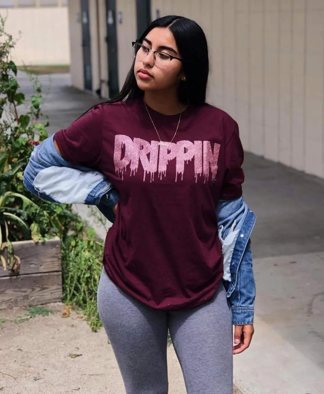 Rose Gold Glitter Drippin | Maroon Tee