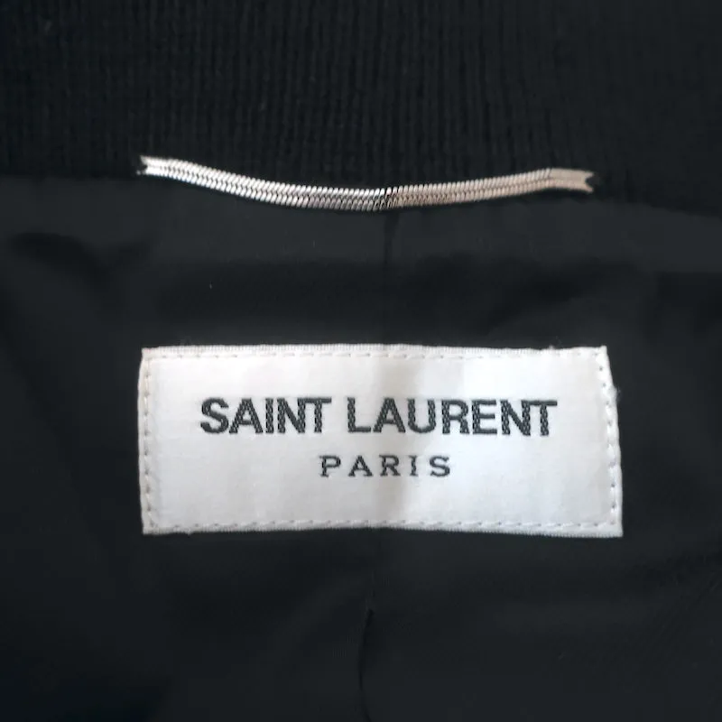 Saint Laurent Bomber Jacket Navy/Black Leather-Trimmed Wool Size 52