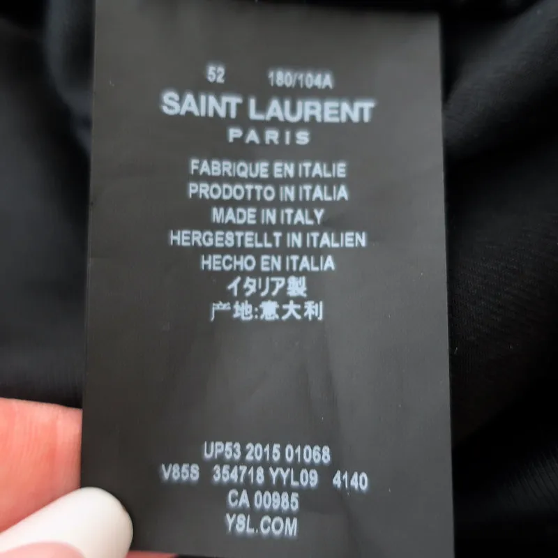 Saint Laurent Bomber Jacket Navy/Black Leather-Trimmed Wool Size 52