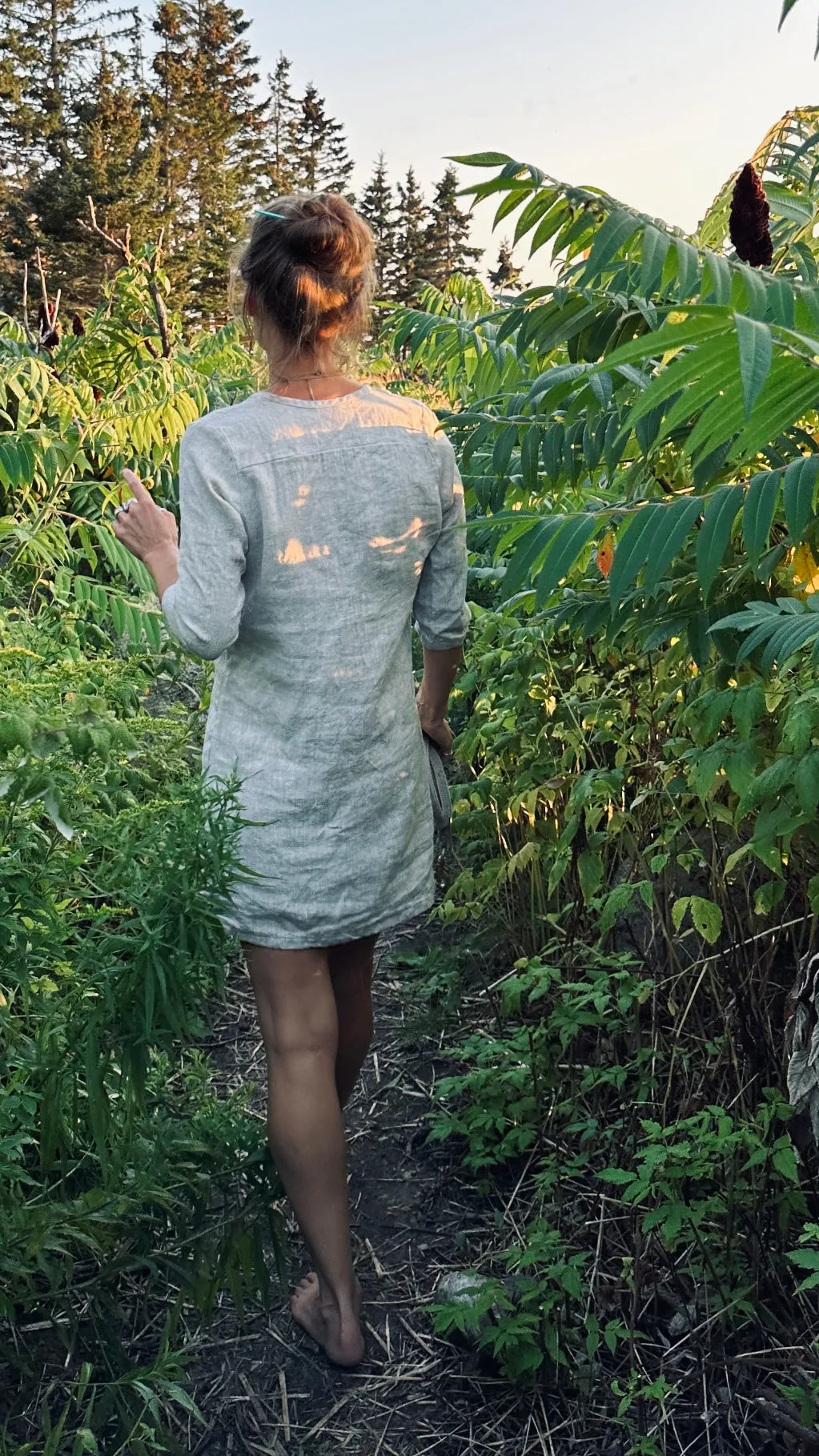 sand  linen shift dress with tassel ties