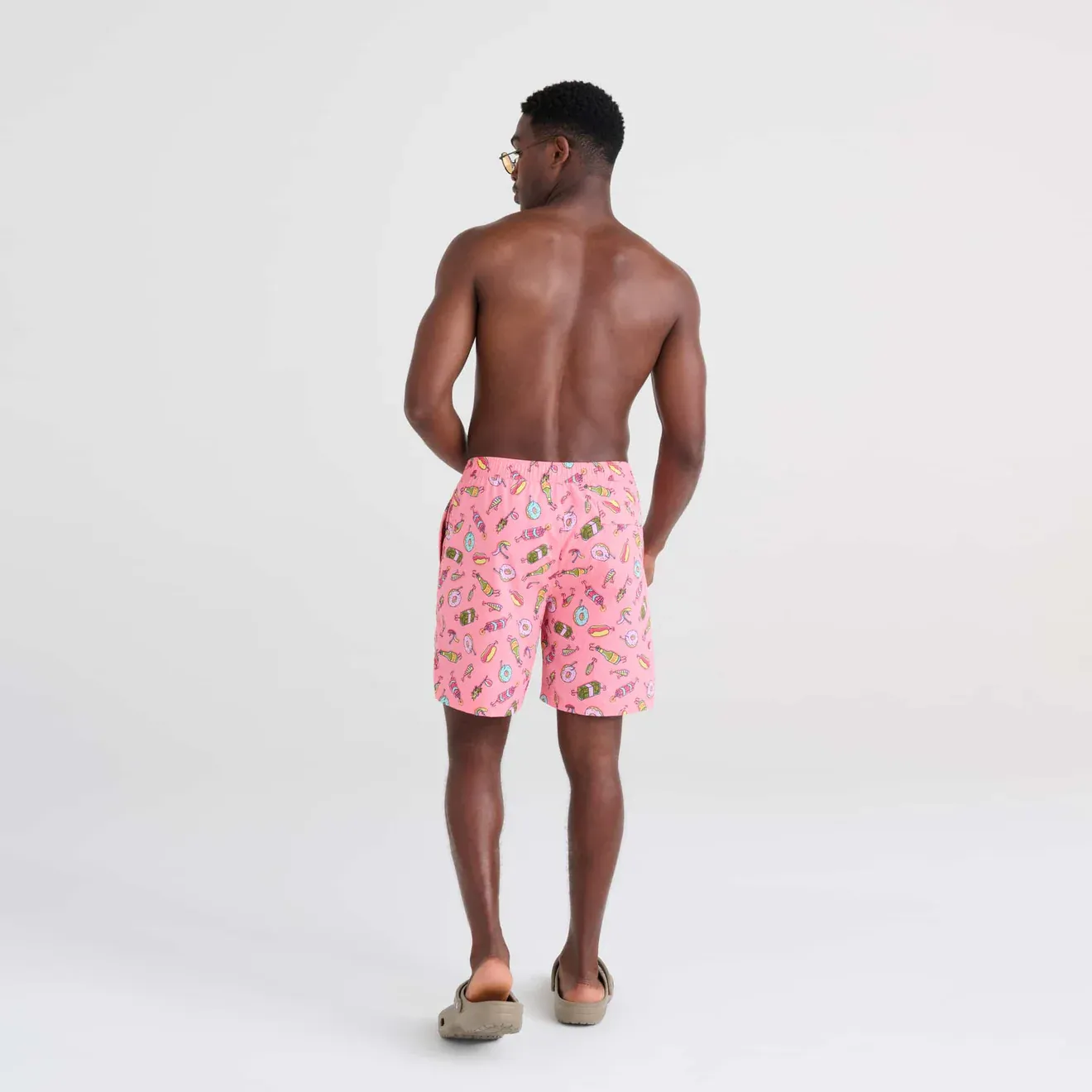 Saxx Mens Go Coastal Classic Volley 7" Swim Short - I'll Try anything - Flamingo