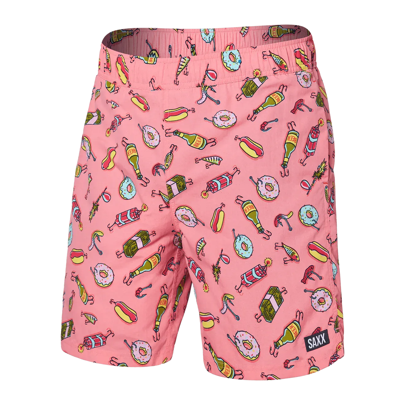 Saxx Mens Go Coastal Classic Volley 7" Swim Short - I'll Try anything - Flamingo