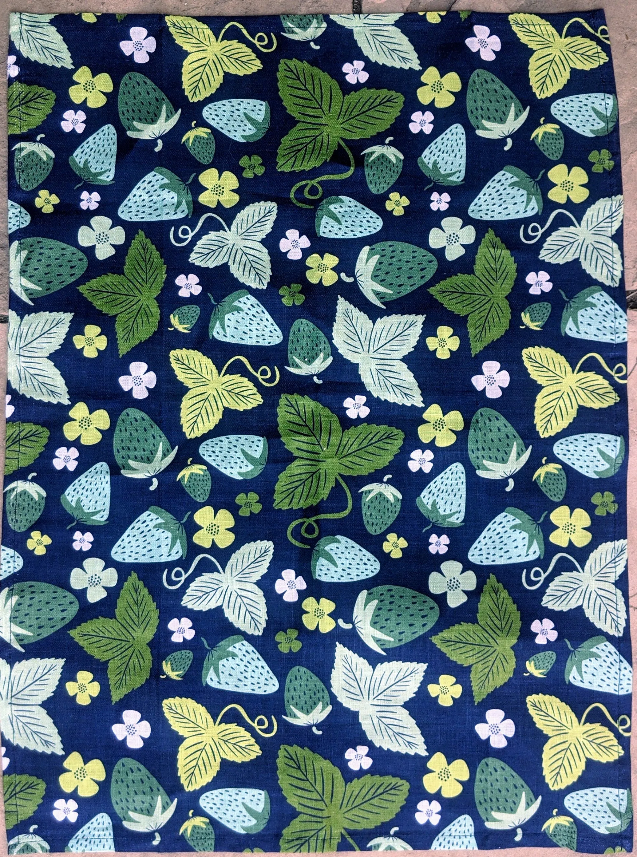 SECONDS Green Strawberry Field Tea Towel