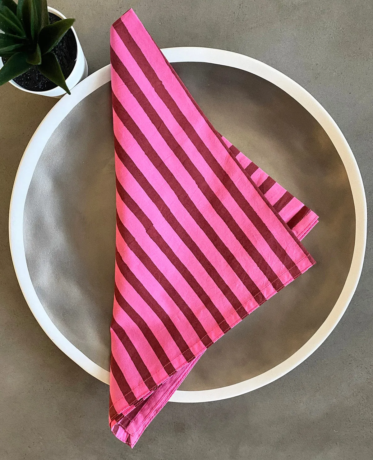 Set of 4 Cotton Napkins | Berry Stripe