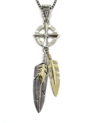 Silver Medicine Wheel and Plume w/14k Gold Fuluff and 14k Gold Mystic