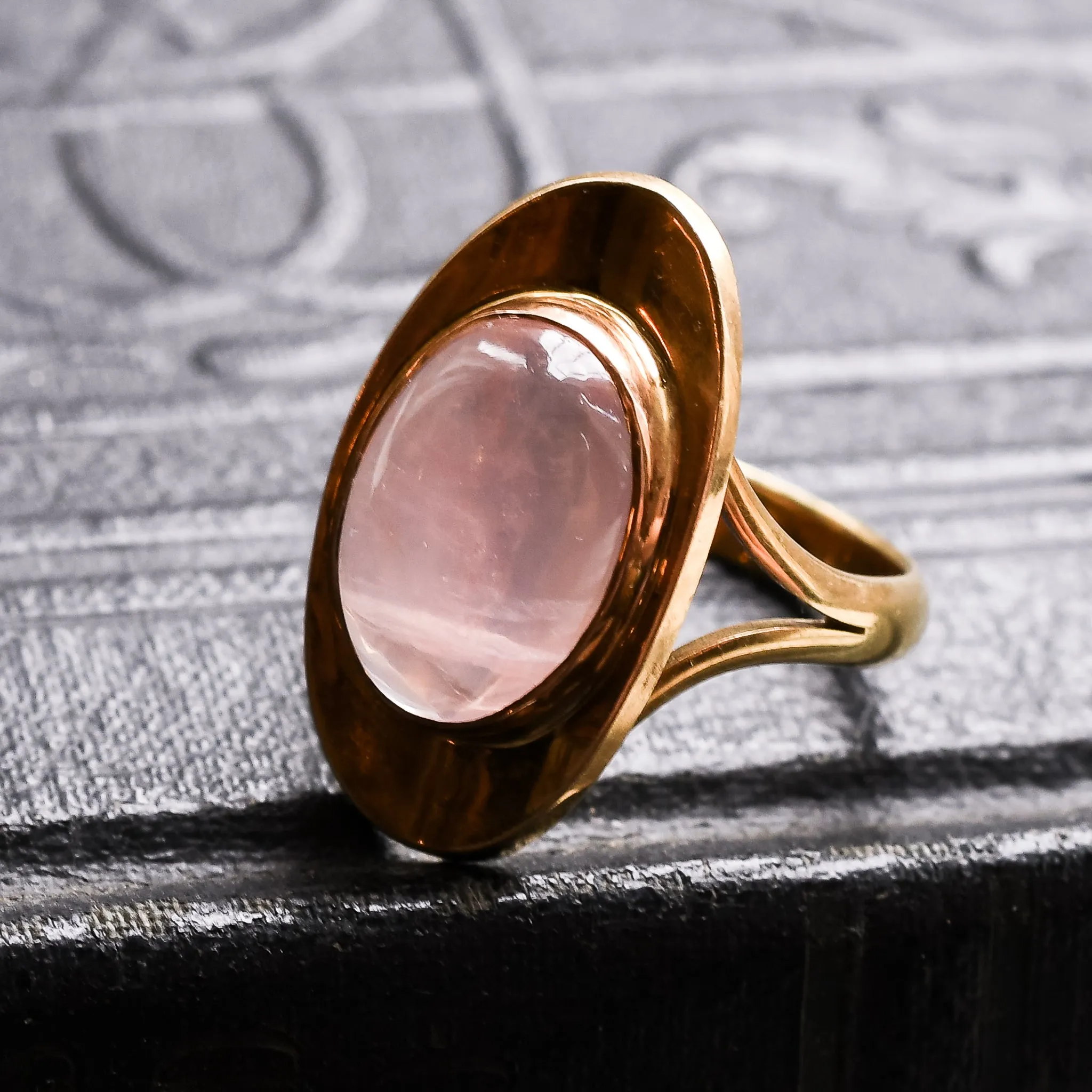 Space Age Rose Quartz Dish Ring
