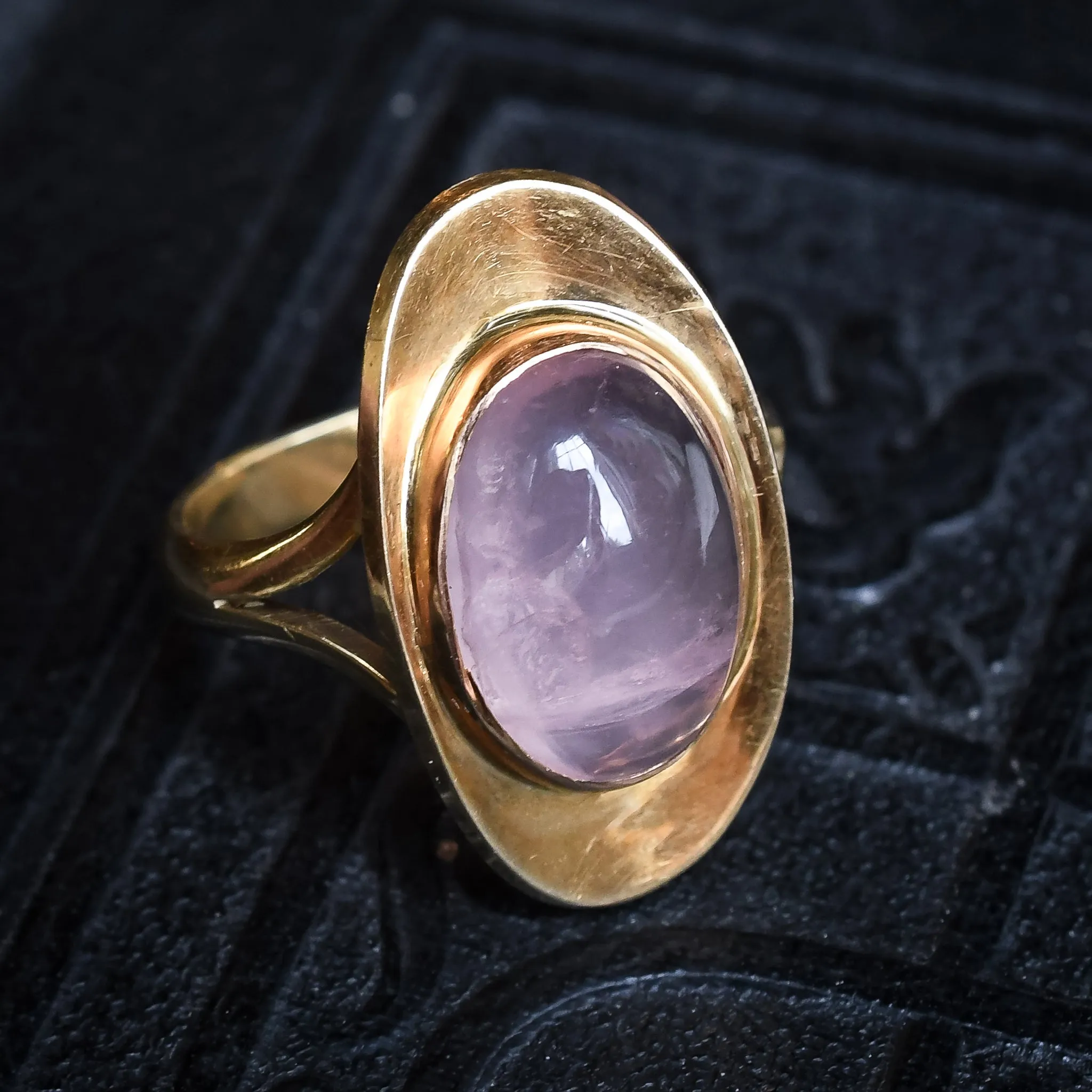 Space Age Rose Quartz Dish Ring