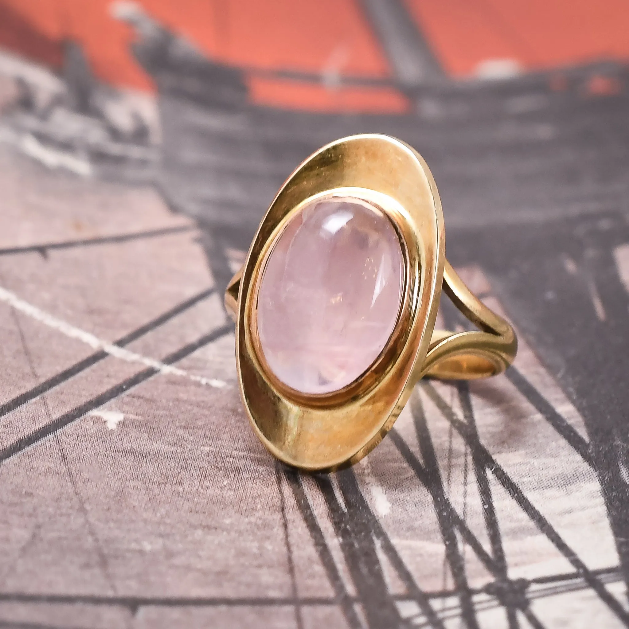 Space Age Rose Quartz Dish Ring