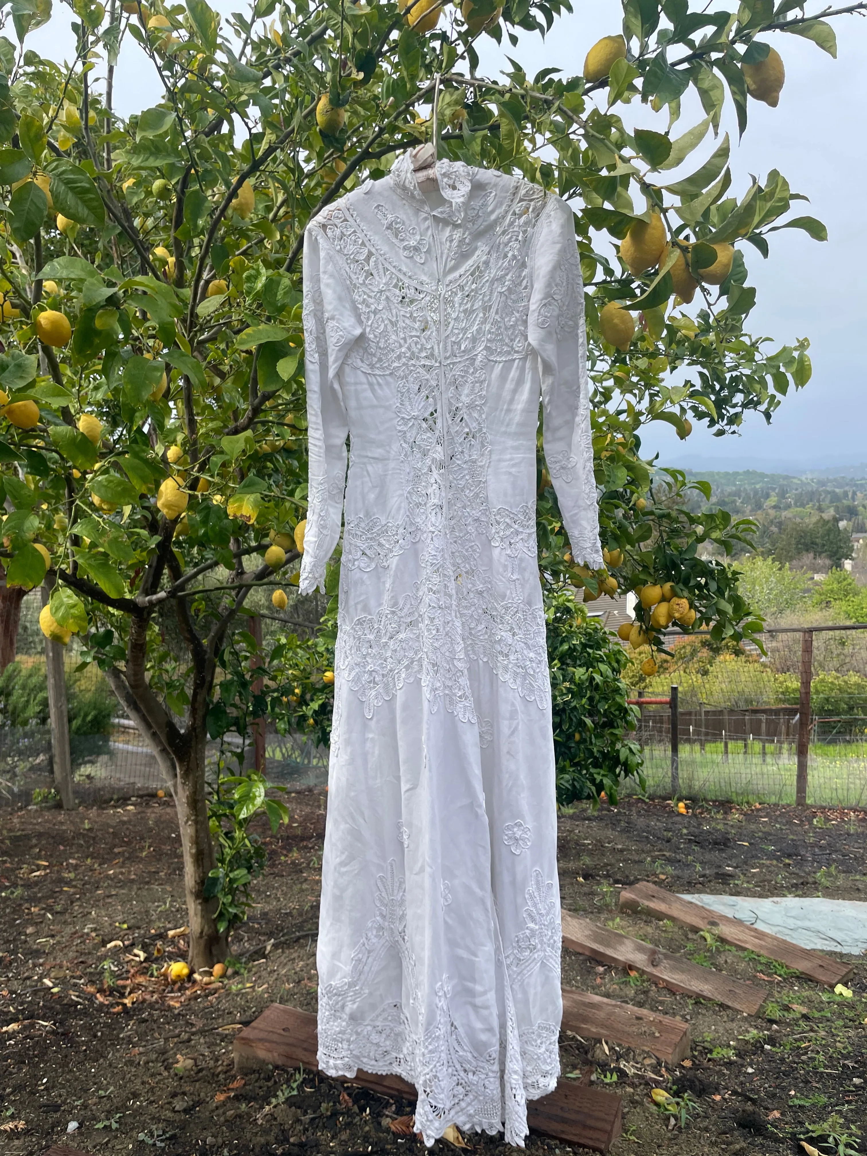 Special Turn Of The Century Hand Sewn Tape Lace & Linen Wedding Gown