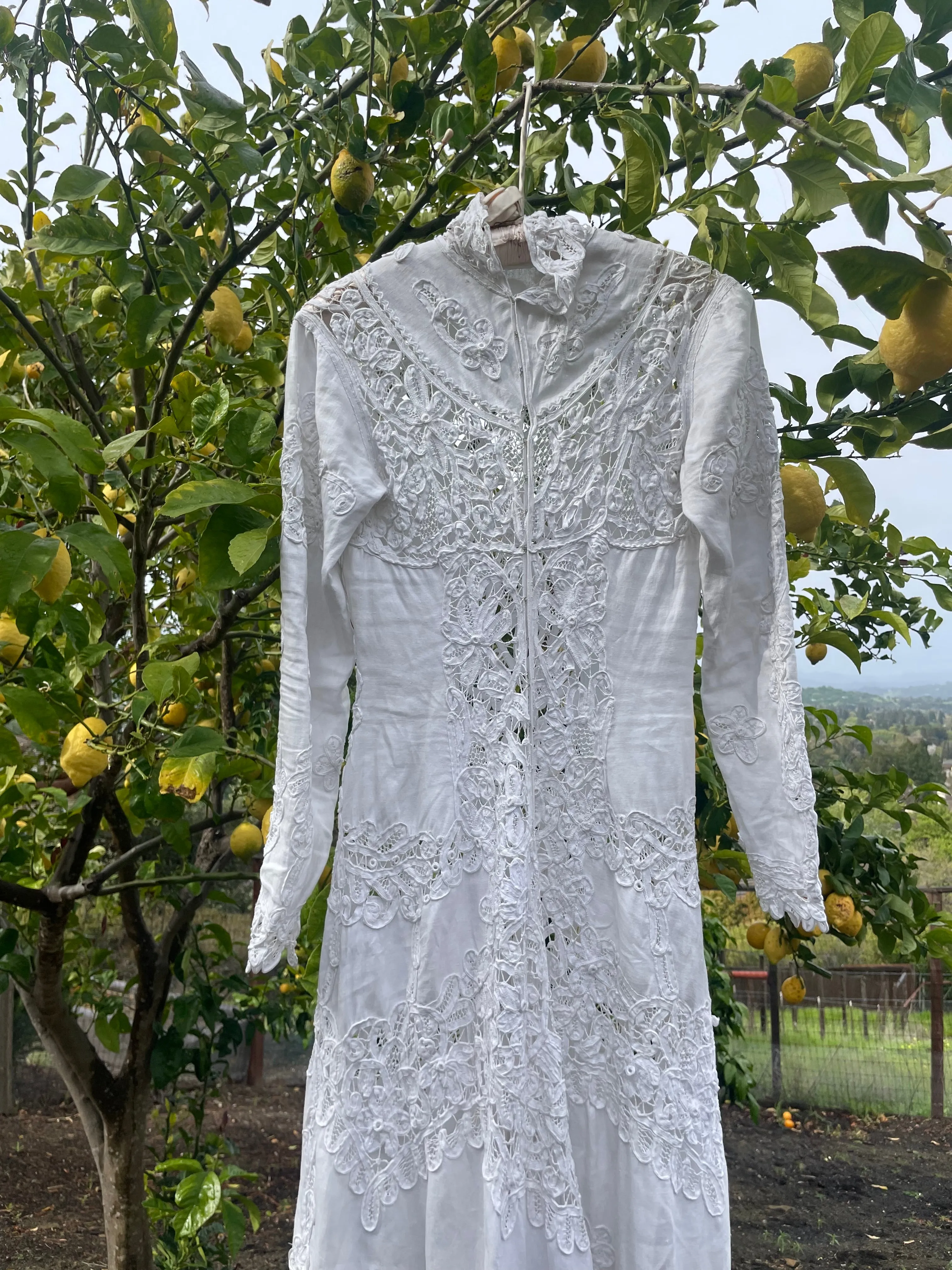 Special Turn Of The Century Hand Sewn Tape Lace & Linen Wedding Gown