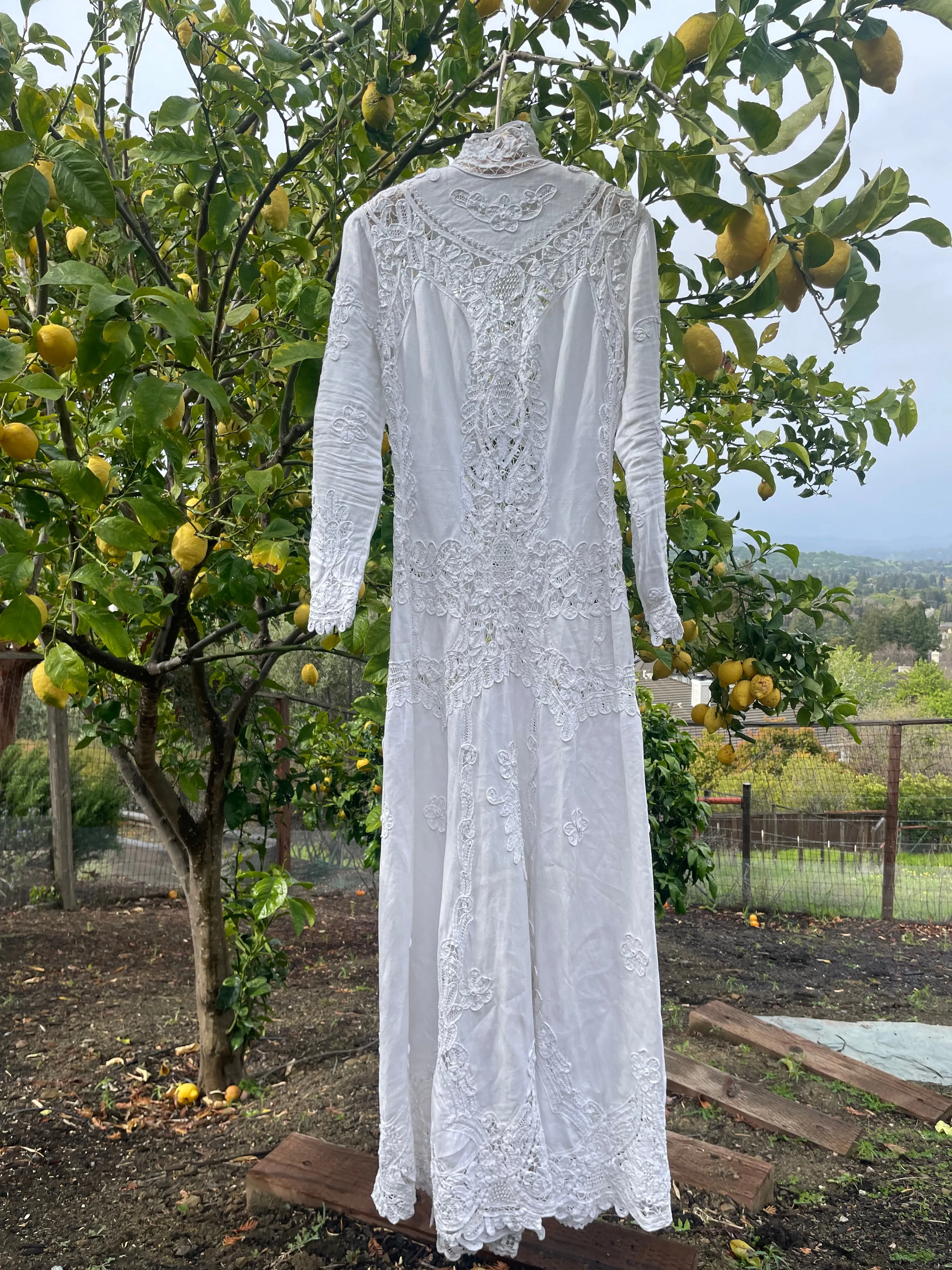 Special Turn Of The Century Hand Sewn Tape Lace & Linen Wedding Gown