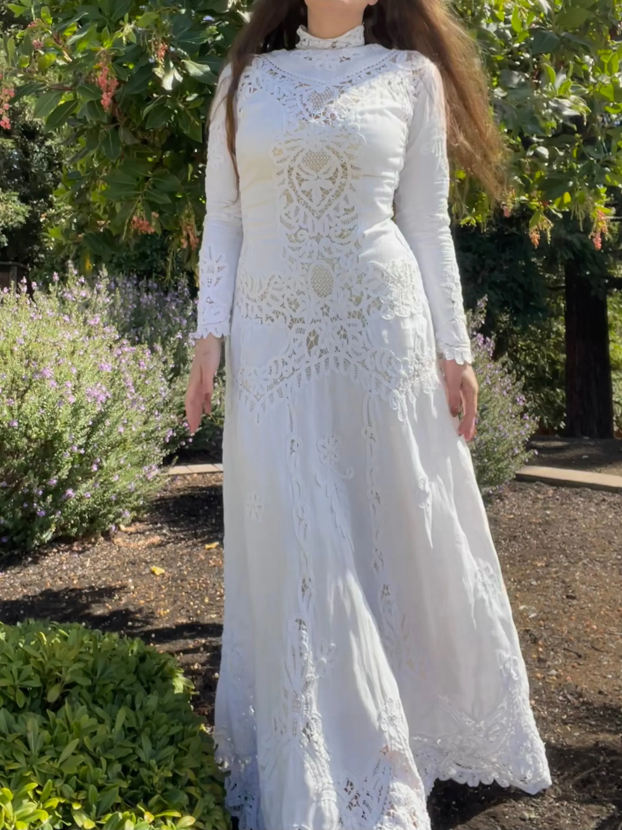 Special Turn Of The Century Hand Sewn Tape Lace & Linen Wedding Gown