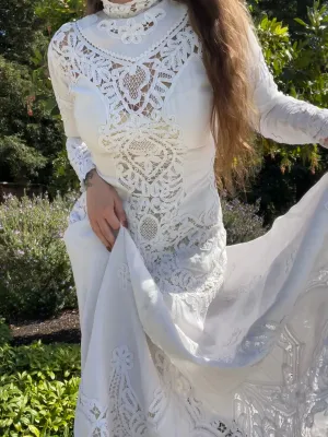 Special Turn Of The Century Hand Sewn Tape Lace & Linen Wedding Gown