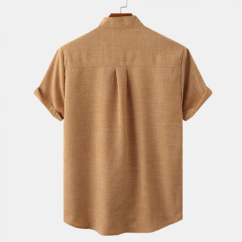 Stand Collar Solid Color Shirt