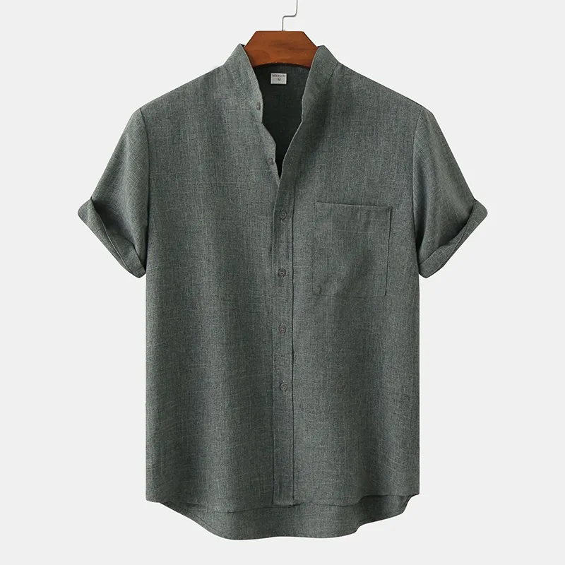 Stand Collar Solid Color Shirt