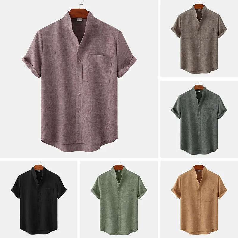 Stand Collar Solid Color Shirt