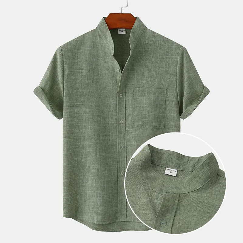 Stand Collar Solid Color Shirt