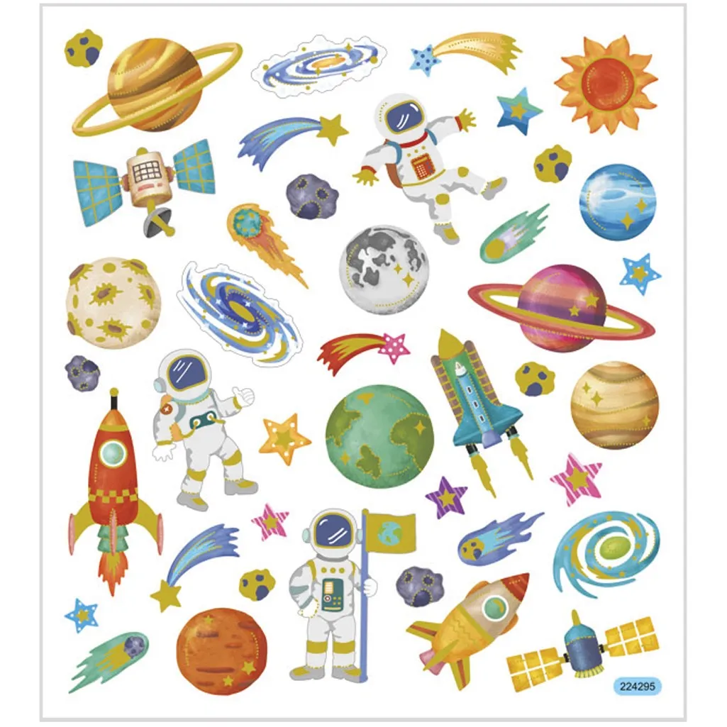 Stickers, sheet 15x16.5cm, 41 pc, space, 1 sheet