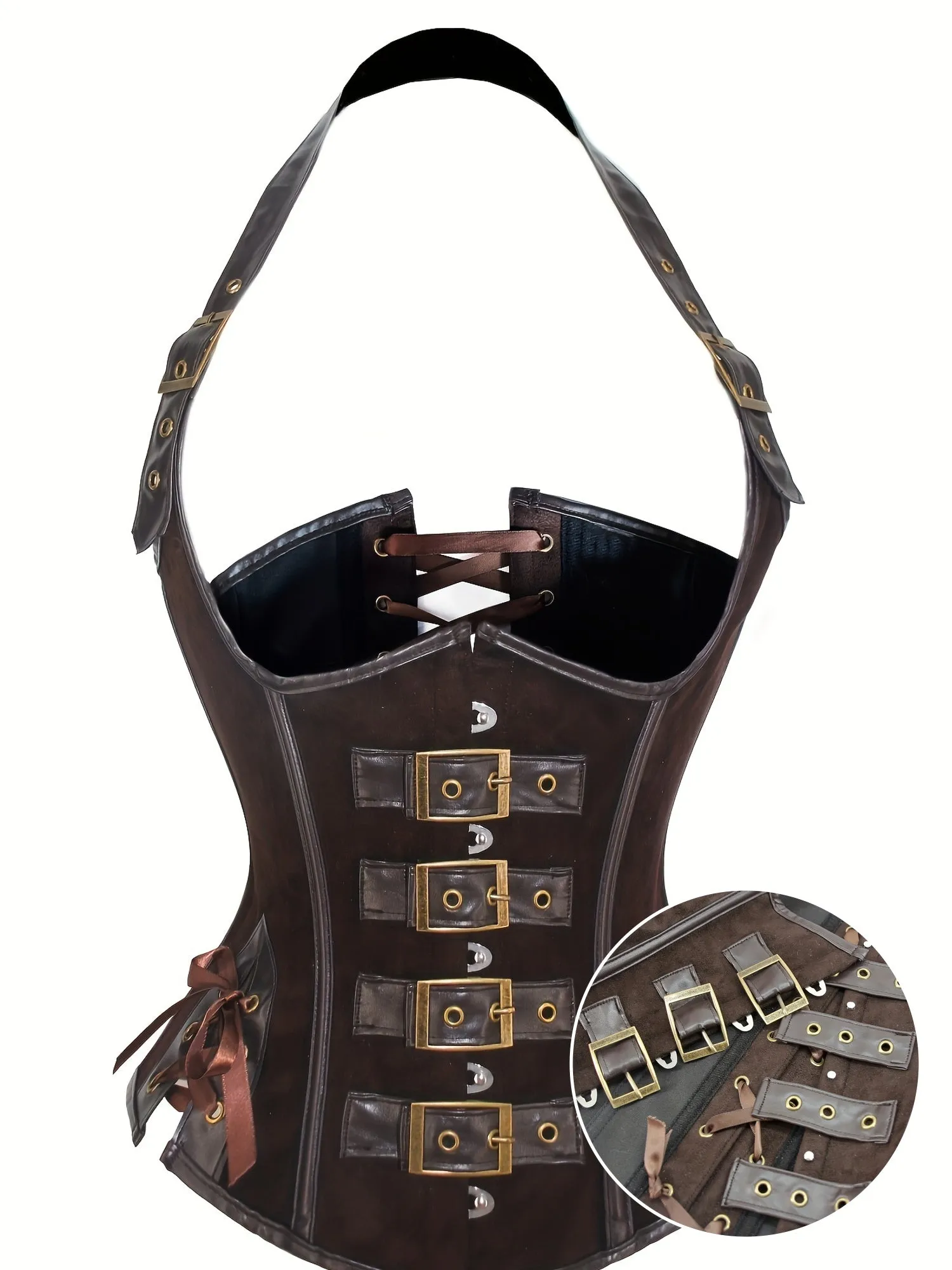 Stunning Halter Neck Corset - Lace-Up Detail and Buckle Accents - Perfect for Carnival or Fashion Wear