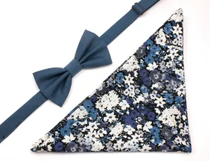 Teal Bow Tie and Blue & Grey Floral Pocket Square Gift Set