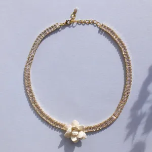 Tennis Chocker Retro Style Necklace with Hand-Sewn Linen Cream Lily Flower