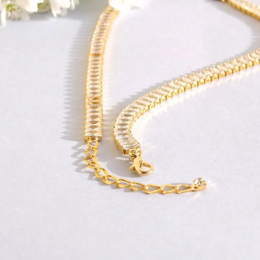 Tennis Chocker Retro Style Necklace with Hand-Sewn Linen Cream Lily Flower