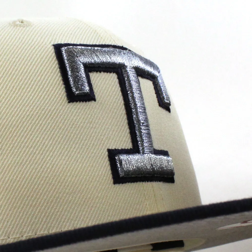 Texas Rangers Rangers Stadium New Era 59Fifty Fitted Hat (Chrome White Navy Silver Under Brim)