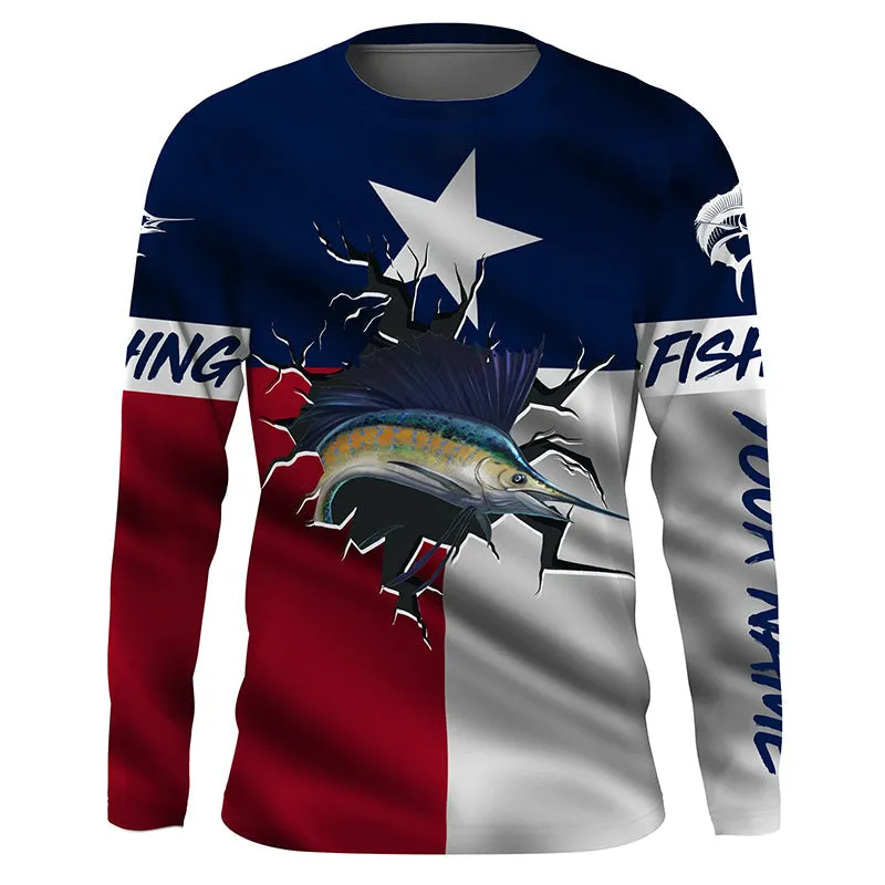 Texas Sailfish Fishing Custom long sleeve performance fishing shirts, Sailfish fishing jerseys TTS0549