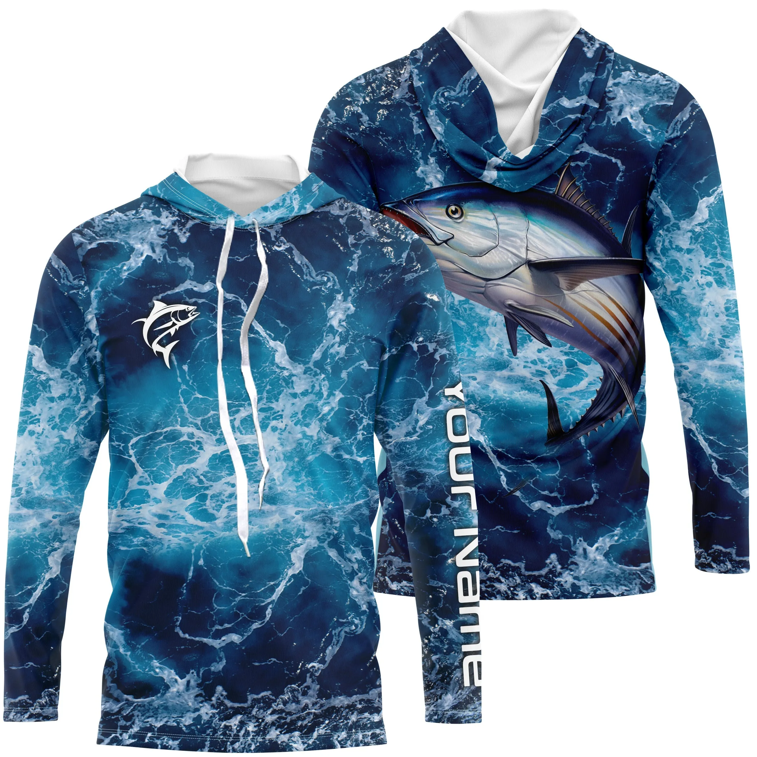 Tuna Fishing Sea Water Customize Name Fishing Shirts, Long Sleeve Fishing Shirts TTS0090