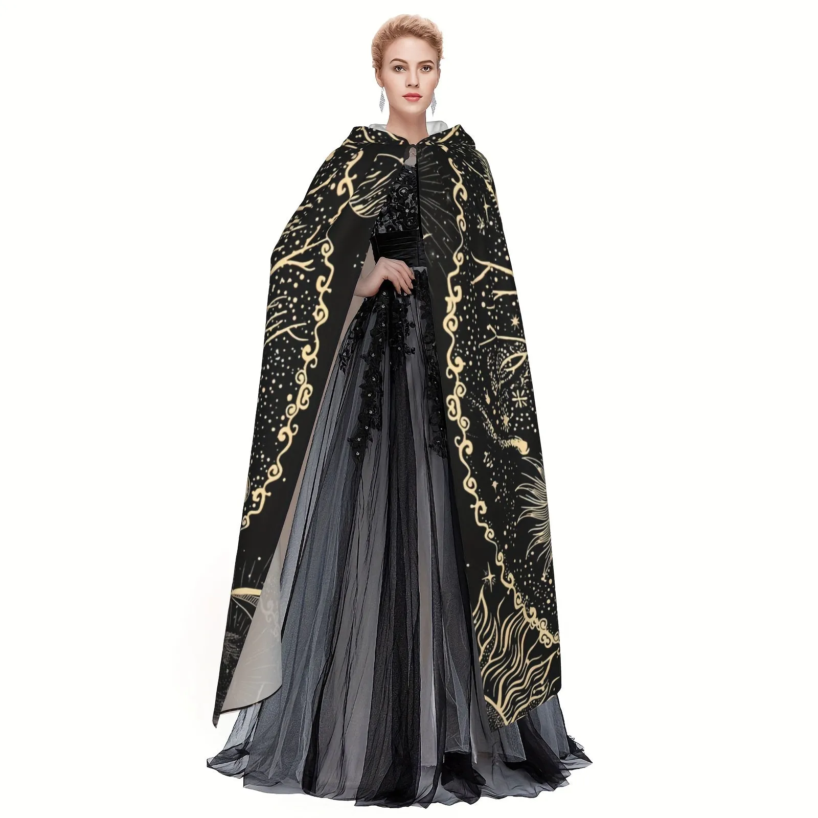 Unisex Viking-Inspired Hooded Cloak-Tree of Life & Celestial Design-Soft Shawl for Cosplay & Parties, 58*60inch, 1pc