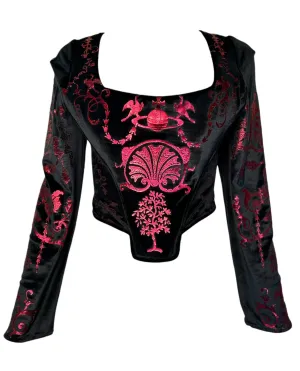 Vivienne Westwood 1992 'Salon' Black Corset Top with Red Metallic Boulle Foil Print