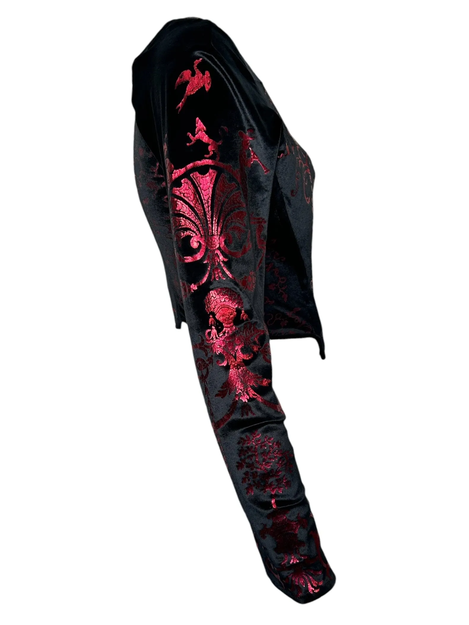 Vivienne Westwood 1992 'Salon' Black Corset Top with Red Metallic Boulle Foil Print