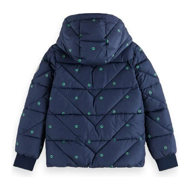 Water Repellent Puffed Jacket With Removable Hood