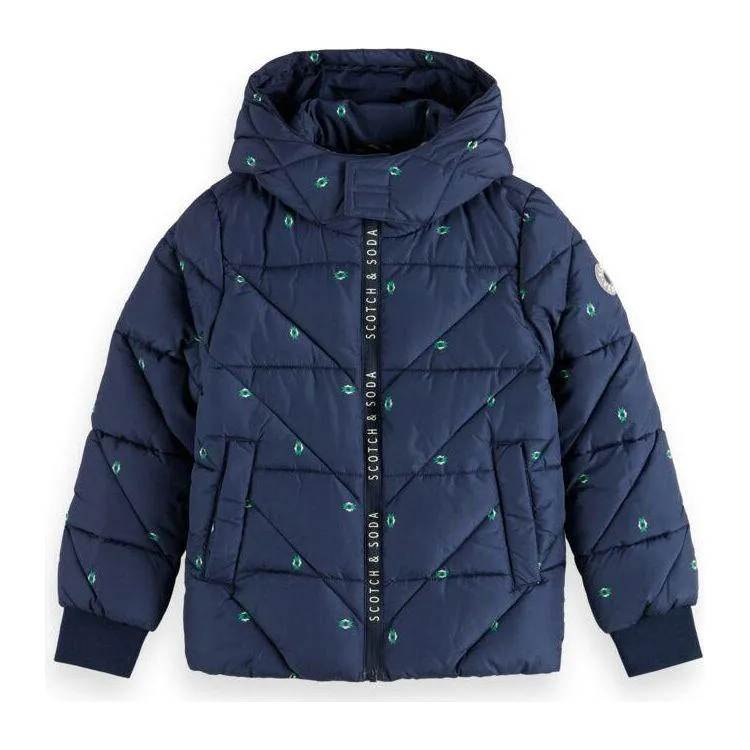 Water Repellent Puffed Jacket With Removable Hood