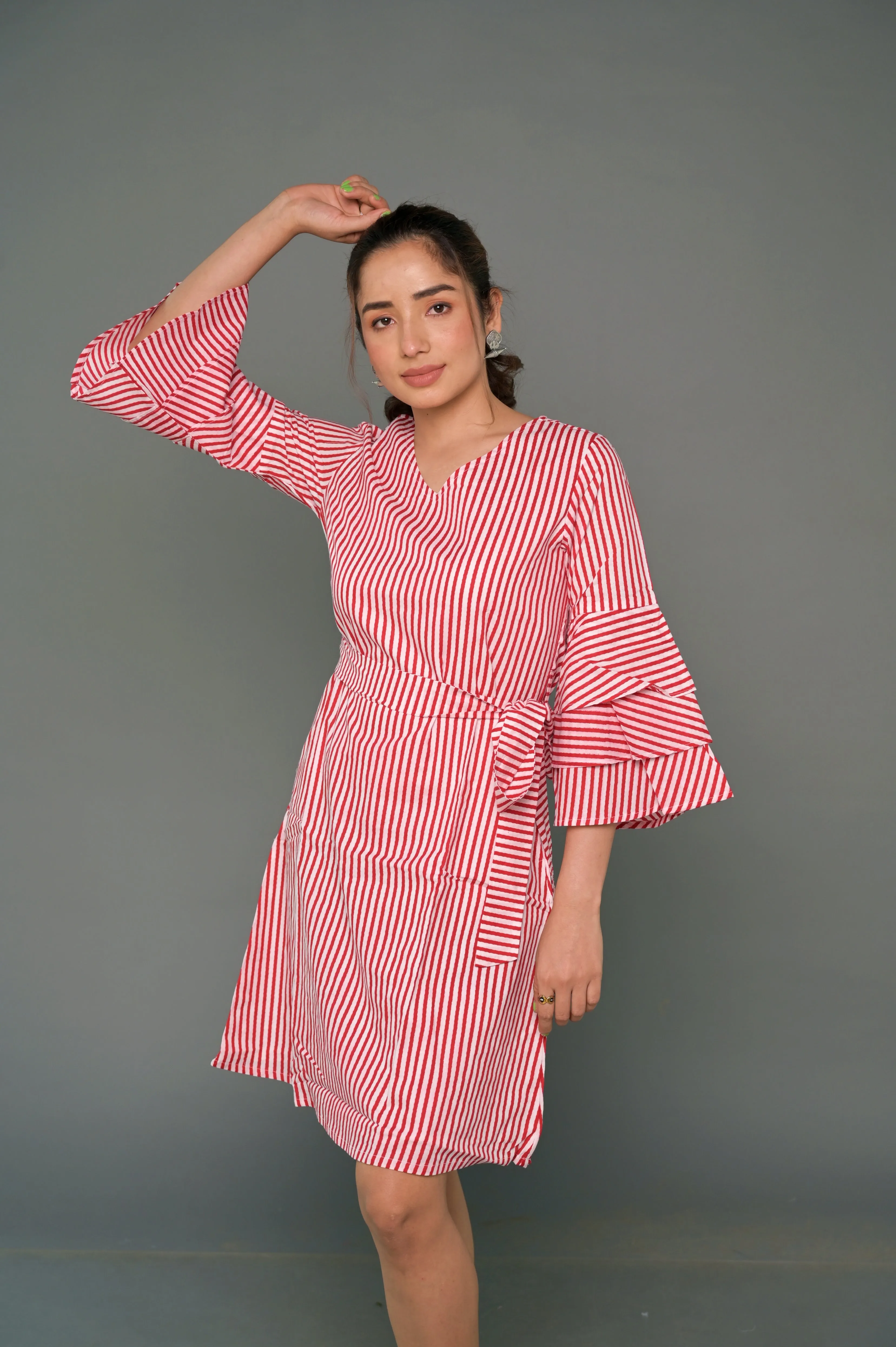 White & Red "Valentine" Striped Cotton Dress & Shirt Combo