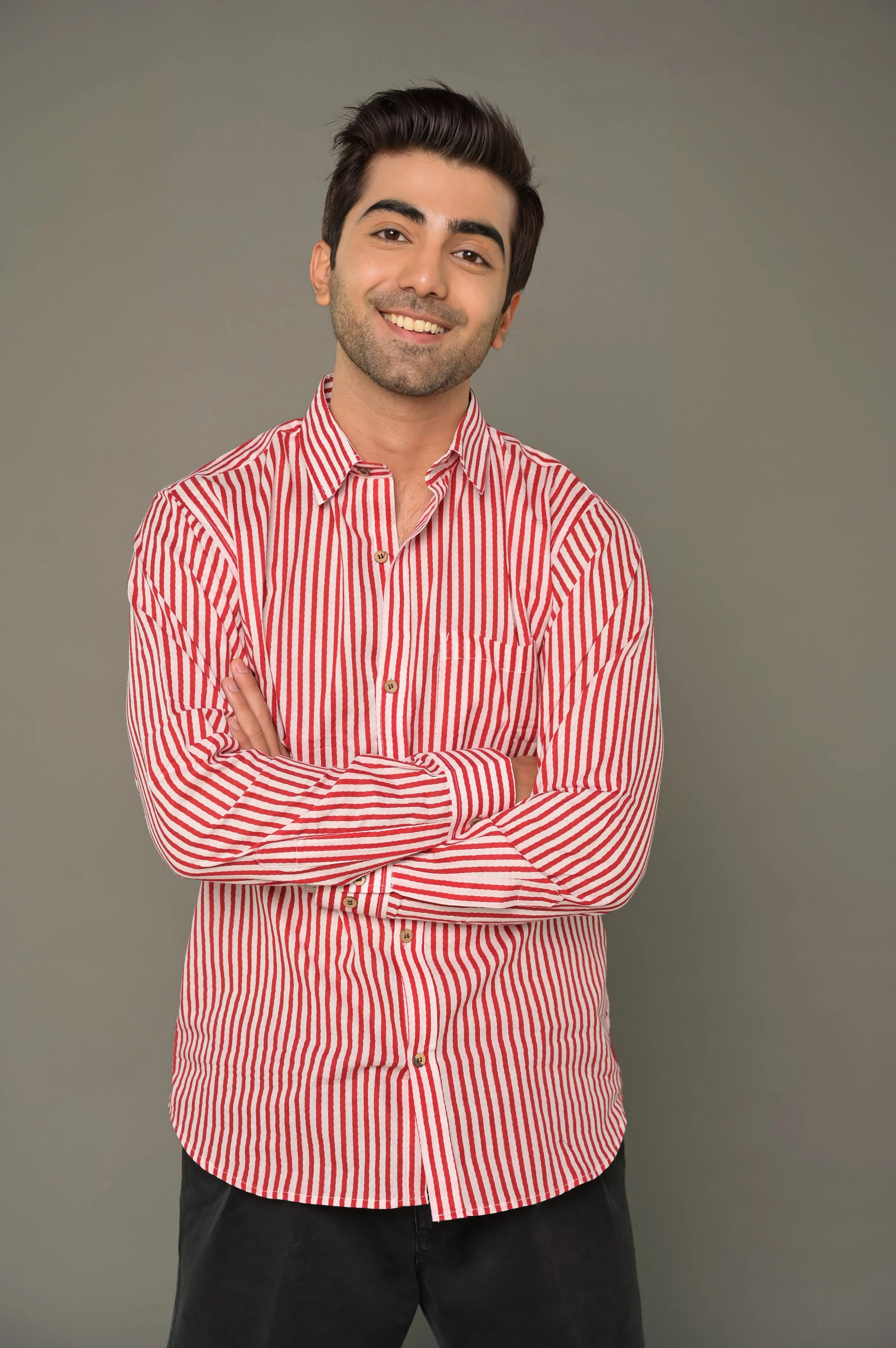 White & Red "Valentine" Striped Cotton Dress & Shirt Combo