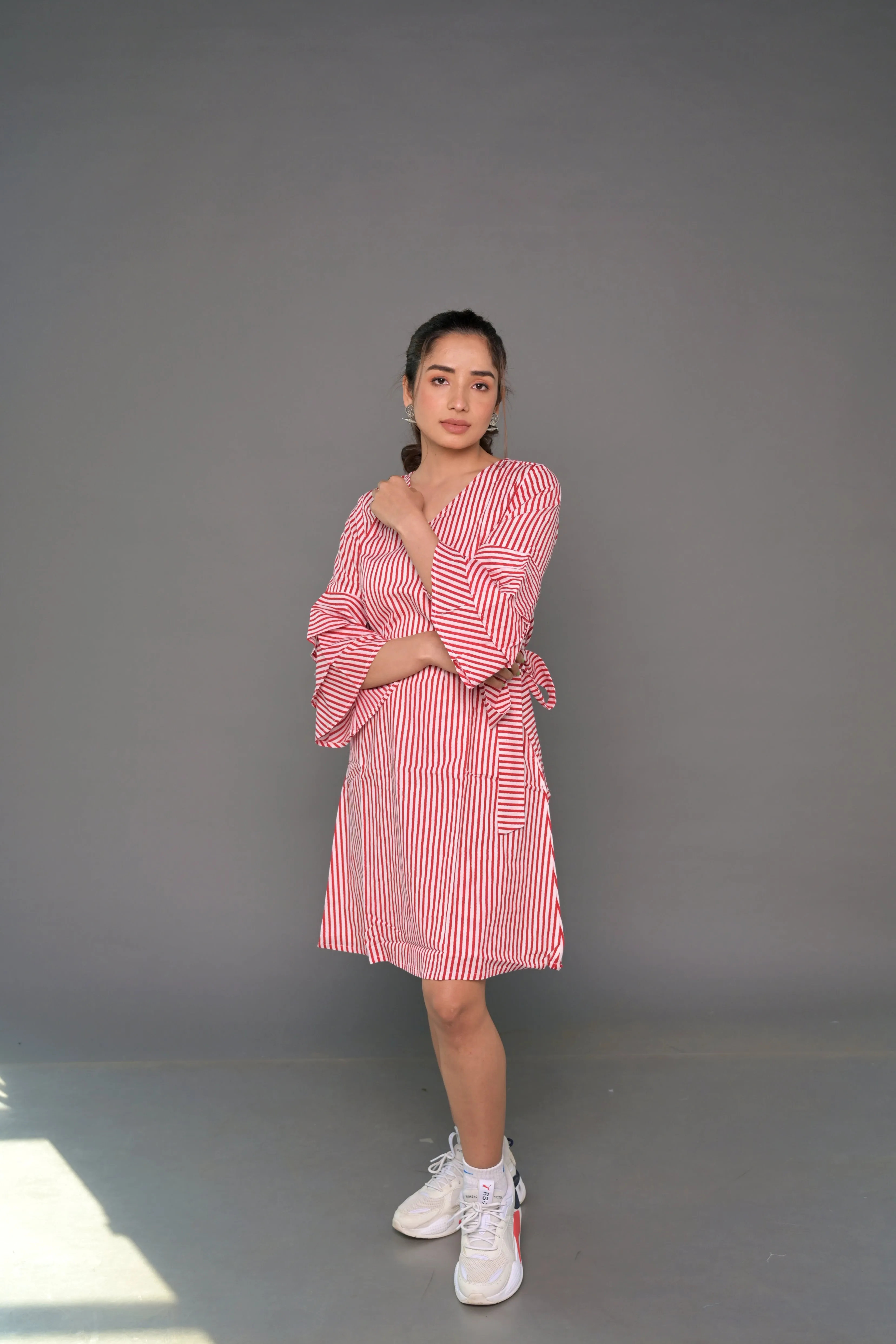 White & Red "Valentine" Striped Cotton Dress & Shirt Combo