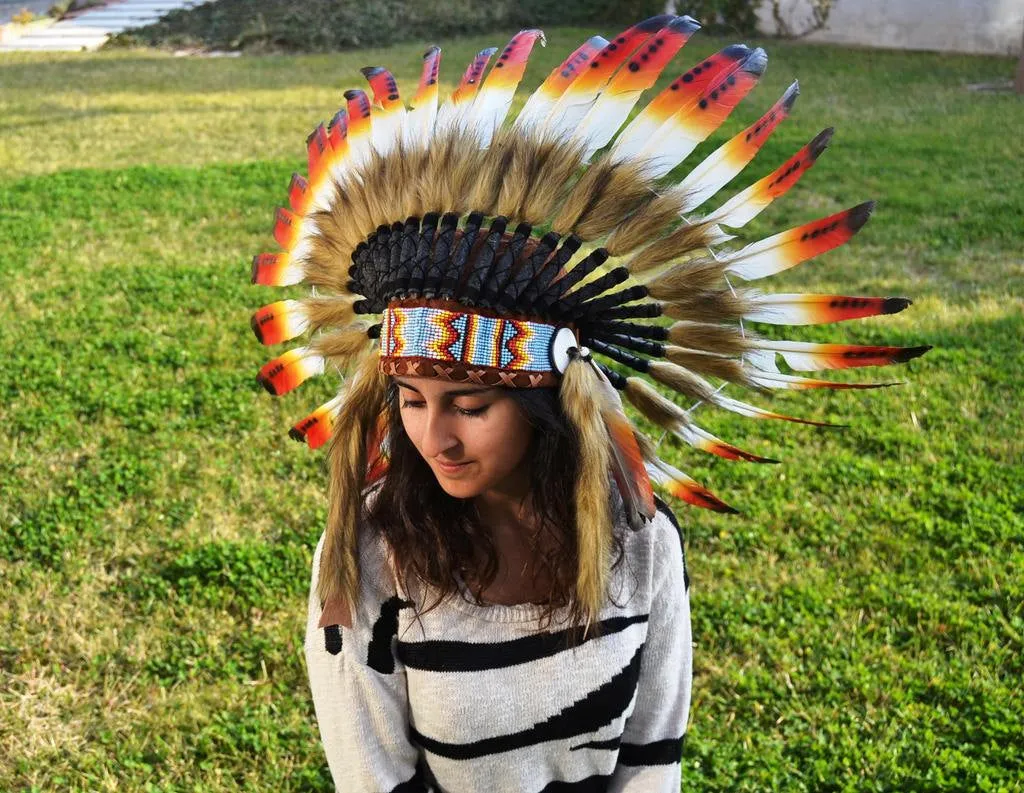 X04 Three colors Chief Feather Headdress /native american Style Warbonnet