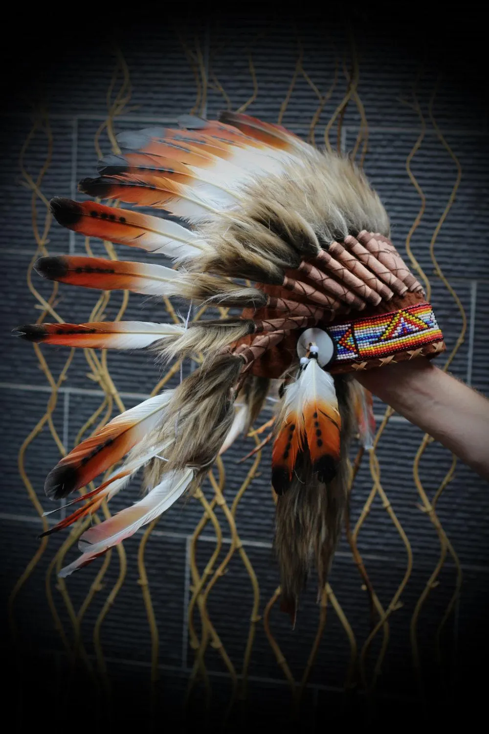 X05 - Three colors brown Chief  Feather Headdress / native american Style  Warbonnet