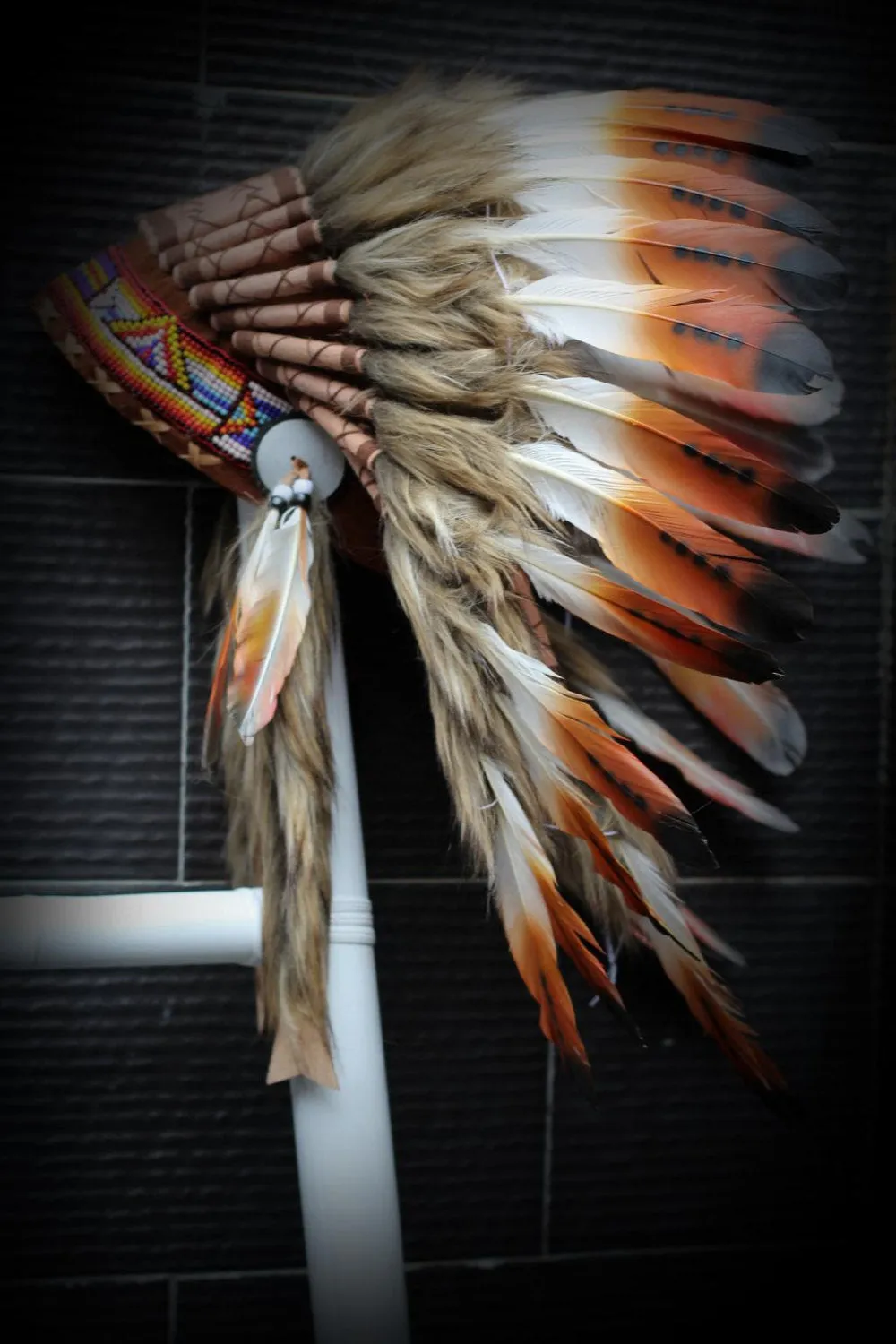 X05 - Three colors brown Chief  Feather Headdress / native american Style  Warbonnet