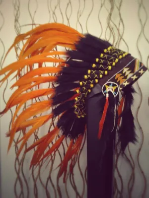 X16 Short Orange Sunset Feather Headdress. Perfect For Halloween!!