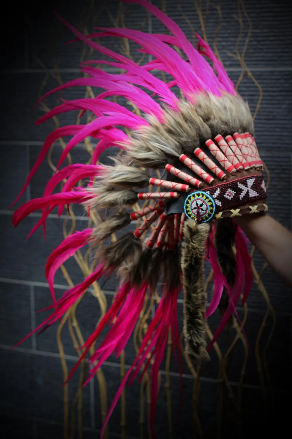 X23 Full  pink  Feather Headdress,Native American Indian Style
