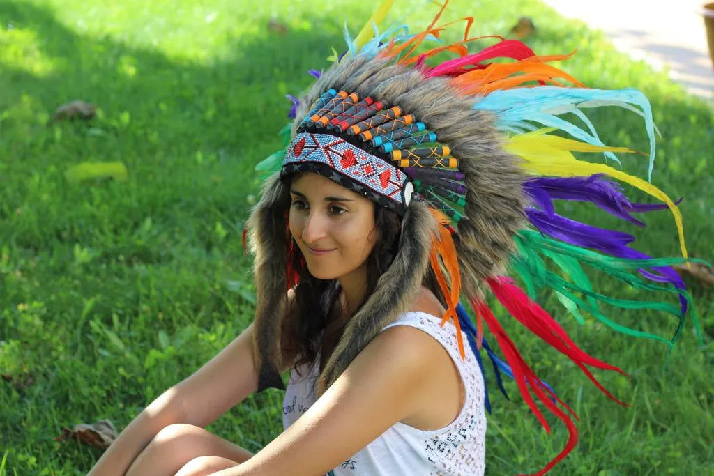 X36 Rainbow  Feather Headdress / Warbonnet